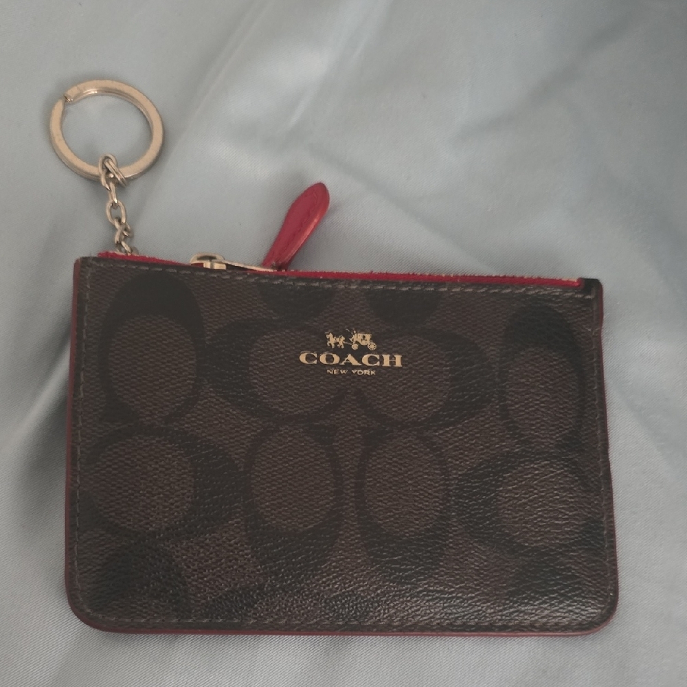Coach Dark Brown and Red Keychain Pouch